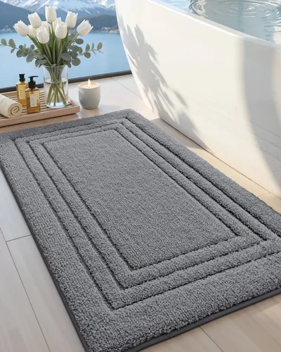 Miniatura 16 de DEXI Alfombra de baño de 24 x 16 pulgadas, ultra suave y absorbente, tapete para baño, tapete de baño antideslizante y lavable para bañera, Gris