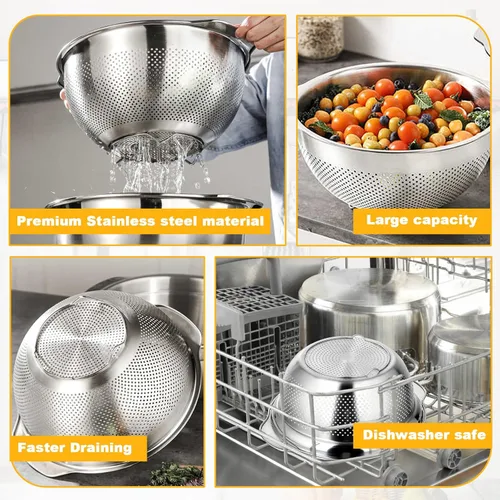Miniatura 4 de Juego de 3 coladores de acero inoxidable para cocina, colador de pasta para arroz, alimentos, frutas, espaguetis y verduras