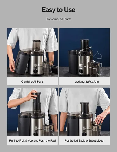 Miniatura 7 de QCen Máquina exprimidora, extractor de exprimidor centrífugo de 500 W con boca ancha de 3 pulgadas, canal de alimentación para frutas y verduras