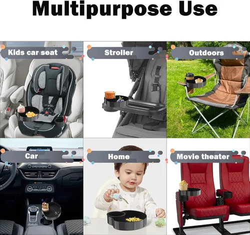 Miniatura 4 de Bandeja de asiento de automóvil para niños, bandeja de viaje con portavasos para bebé, asiento de automóvil para niños, organizador de aperitivos