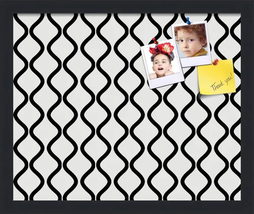 Miniatura 38 de PinPix Tablero de anuncios de corcho de 13 x 13 pulgadas. Este tablero decorativo enmarcado viene con diseño de ondas en blanco y negro y un marco