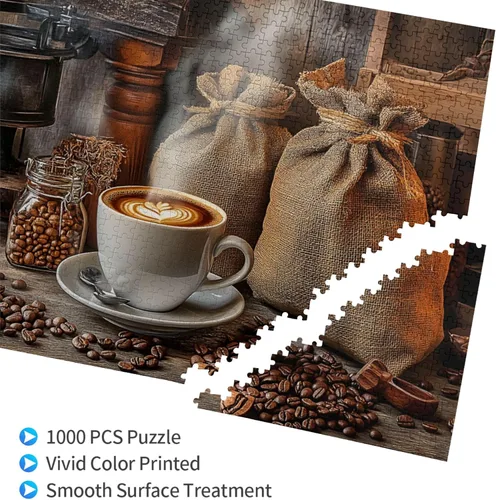 Miniatura 3 de Una taza de café cálida, rompecabezas para adultos de 1000 piezas, rompecabezas de madera para adultos, rompecabezas de madera vintage con temática