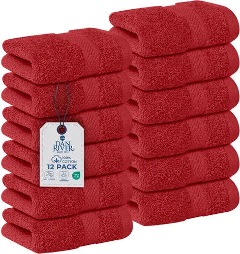 Miniatura 33 de DAN RIVER Paquete de 12 toallas faciales 100% algodón de alta calidad para baño, paños reutilizables para ducharse, 12 x 12 pulgadas, paños de lujo
