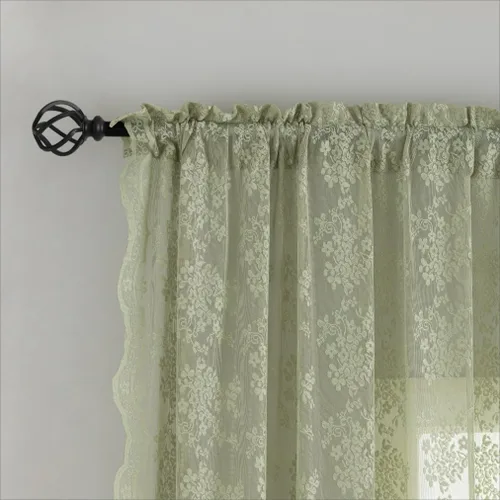 Miniatura 4 de Cortinas de encaje verde salvia de 63 pulgadas de largo para dormitorio, 2 paneles, elegantes cortinas bordadas semitransparentes para sala