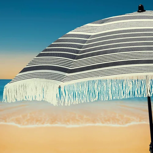 Miniatura 2 de Sombrilla de playa para arena, resistente al viento, con bolsa de anclaje de arena, portátil, flecos, bolsa de mezclilla, cuenta con parte inferior