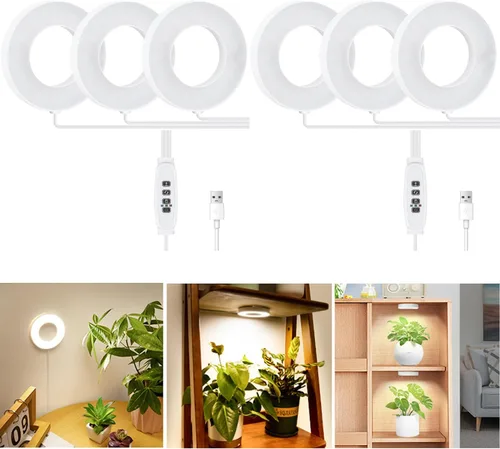 Banax Paquete de 2 luces LED de cultivo para plantas de interior, 144 LED, diseño de anillo de tres cabezales, 5V/2A, 10 niveles de brillo,