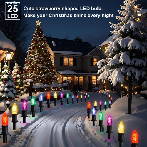 Miniatura 7 de GAGALIFE Luces de Camino de Navidad C9 de 29 Pies para Exteriores - 25 Luces LED con 25 Estacas de Marcador para Sendero, Luces Navideñas C9