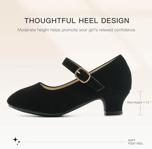 Miniatura 4 de Dufannie Zapatos de vestir para niñas, zapatos de tacón bajo de princesa, zapatos planos con purpurina para bodas y fiestas