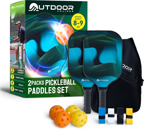 Miniatura 10 de Outdoor Cruiser Pickleball Paddle Set – Aprobado por USAPA, palas de fibra de vidrio de primera calidad con agarre ligero que absorbe los golpes