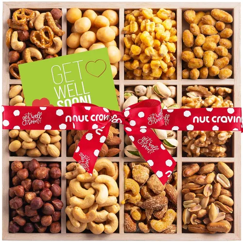 Miniatura 15 de NUT CRAVINGS - Cesta de regalo de nueces mixtas en bandeja de madera de diamante reutilizable + cinta verde (12 surtidos) golosinas para adultos