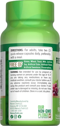 Miniatura 7 de Nature's Truth Complejo de resveratrol 90 cápsulas Suplemento sin OMG y sin gluten