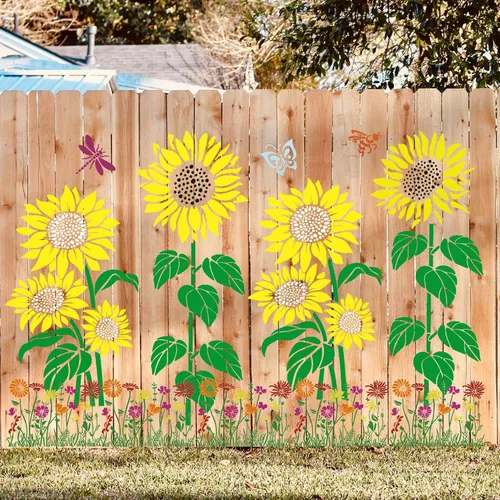Miniatura 10 de Plantillas de flores grandes para cerca, plantilla de diente de león, plantillas florales para paredes exteriores de valla de madera, telas