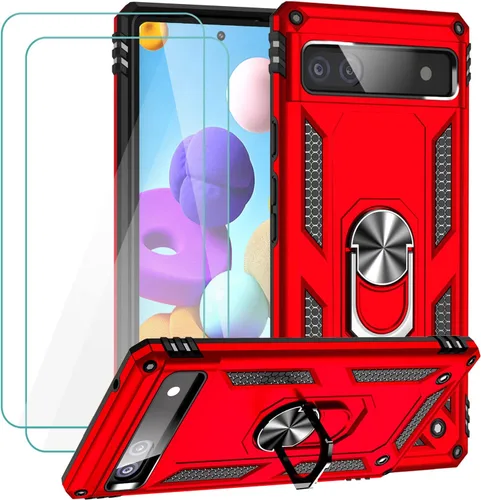 Miniatura 10 de Funda para Google Pixel 6a con protector de pantalla de vidrio templado [2 unidades], funda protectora de grado militar a prueba de golpes con Negro