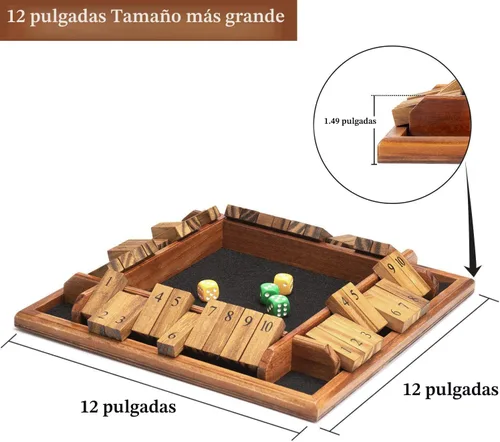 Miniatura 4 de AMEROUS Juego de dados Shut The Box para 1-4 jugadores, juego de mesa de madera con 12 dados e instrucciones de cierre de caja para niños y adultos