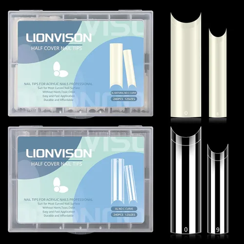 480 puntas de uñas extra largas sin curva C XL, 2 paquetes de puntas de uñas naturales y transparentes para uñas acrílicas, juego profesional, 12