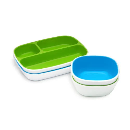 Miniatura 2 de Munchkin Splash - Juego de comedor para niños pequeños, incluye platos divididos, cuencos y utensilios, juego de 10 piezas, azul/verde