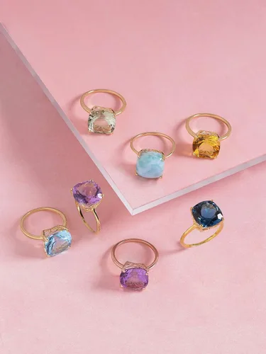 Miniatura 7 de YoTreasure Anillo audaz de oro amarillo sólido de 10 quilates con topacio azul cielo