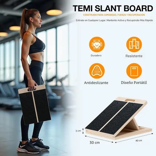 Miniatura 2 de Tabla inclinada TEMI para estiramiento de pantorrilla - Cuña inclinada de madera para sentadillas, movilidad de pie y tobillo, equipo de fitness
