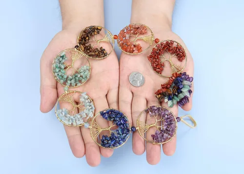 Miniatura 2 de Jovivi Árbol de la vida, piedras de chakras, cristales curativos, adorno colgante de 7 chakras, adorno de pared de meditación, adorno colgante