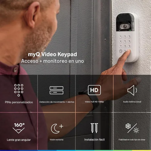 Miniatura 3 de myQ Smart Garage Door Video Keypad + Wired Power Adapter Kit, with Wide-Angle Camera, Customizable PIN Codes, and Smartphone Control, Works with