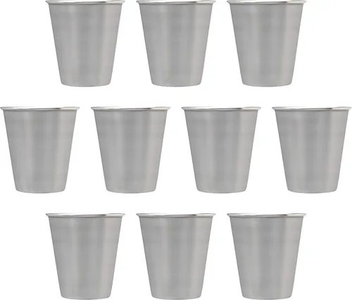 DISCOUNT PROMOS Vasos de chupito de metal de 2.5 onzas, juego de 10, paquete a granel, ideal para bodas, cumpleaños, fiestas, acero inoxidable