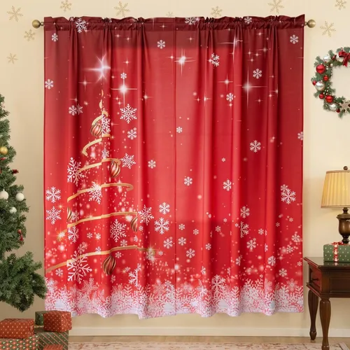 Miniatura 2 de MikiUp Cortinas de Navidad con copos de nieve para dormitorio, cortinas de Navidad degradadas de 63 pulgadas de largo, para oscurecer la habitación