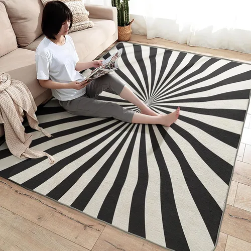 Miniatura 4 de Alfombra blanca y negra de 2 x 3 pies, alfombra de ilusión óptica, alfombras psicodélicas para entrada, sala de estar, dormitorio, alfombra