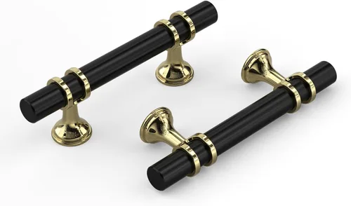 Miniatura 29 de Haliwu - Paquete de 6 perillas doradas negras para gabinete, perillas de cajón en T de dos tonos, perillas de cocina negras mate, perillas sólidas