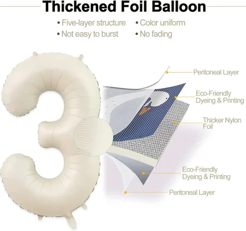 Miniatura 2 de Globos de número 3, globo de número 3, globo de número 3 de 40 pulgadas, color blanco arena, globos grandes de números de aluminio para fiesta