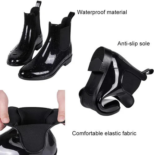 Miniatura 5 de Evshine - Botas de lluvia cortas para mujer, botas de lluvia de Chelsea ligeras, botas de goma impermeables
