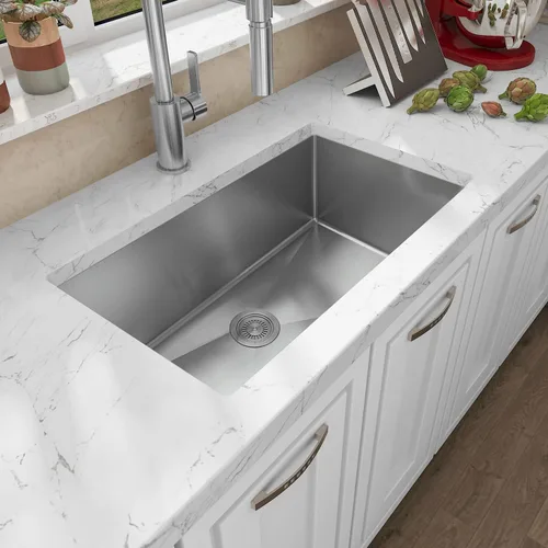 Miniatura 2 de Sinber HU3018S - Fregadero de cocina de un solo tazón con montaje bajo encimera, 30" x 18" x 10", acabado satinado de acero inoxidable calibre 18 304