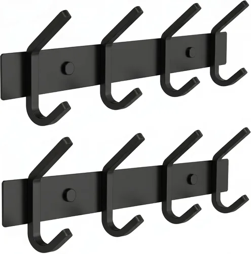 Miniatura 9 de Perchero de Abrigos Pequeño Negro Mate para Pared – Riel de Ganchos de Acero Inoxidable de 6 Pulgadas con 2 Ganchos Dobles para Abrigos
