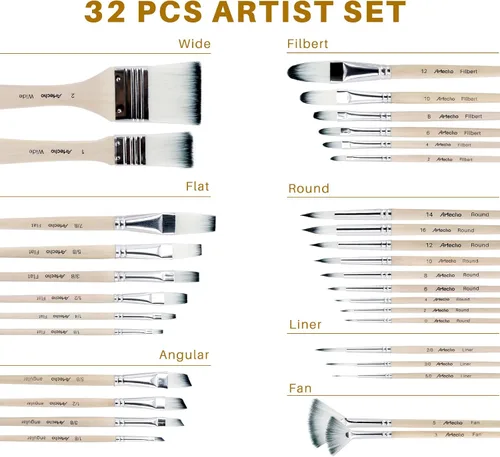 Miniatura 3 de Artecho 32 piezas de pinceles para pintura acrílica, pinceles de pintura acrílica para óleo, acuarela, acrílico, gouache y pintura en lienzo