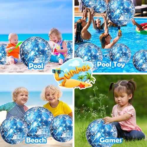 Miniatura 7 de Chivao 18 bolas de playa de lentejuelas de 24 pulgadas y 16 pulgadas transparentes inflables con purpurina para verano, pelotas de piscina, boda
