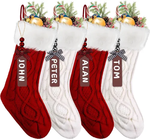 Miniatura 8 de XIMISHOP Paquete de 4 Medias de Navidad, 18 Pulgadas, Medias Grandes de Punto Trenzado Personalizadas, Decoraciones de Medias Colgantes de Navidad