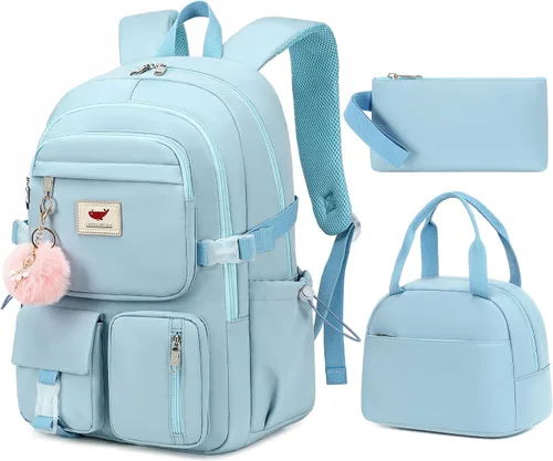 Miniatura 12 de Mochila para laptop de 15.6 pulgadas, para escuela primaria y secundaria, mochilas universitarias con lonchera y estuche para lápices, juego de 3