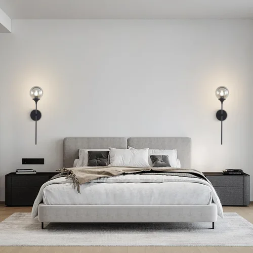 Miniatura 7 de KCO Lighting - Moderna lámpara de pared con globo de vidrio gris ahumado, aplique de pared negro mate delgado, lámpara de pared industrial vintage