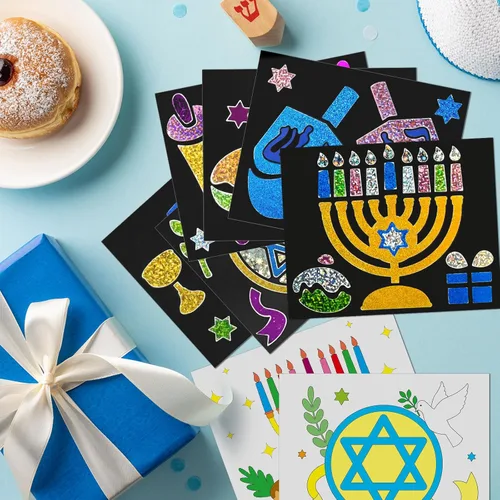 Miniatura 4 de Cinrobiye Juego de 24 piezas de papel de aluminio de Hanukkah para manualidades, kit de pintura de Janucá, papel de arte, actividades para colorear