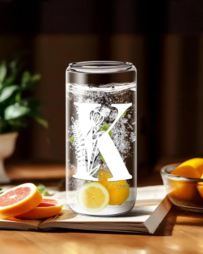Miniatura 4 de Vaso de vidrio con monograma con tapa, pajita, idea de regalo de moda para amantes del café para mujeres y adolescentes, regalo personalizado