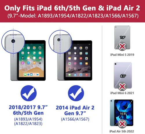 Miniatura 2 de Grifobes Fundas para iPad 6ª/5ª generación 2018/2017, para iPad Air 2 2014 9.7 pulgadas, resistente a prueba de golpes y resistente funda protectora