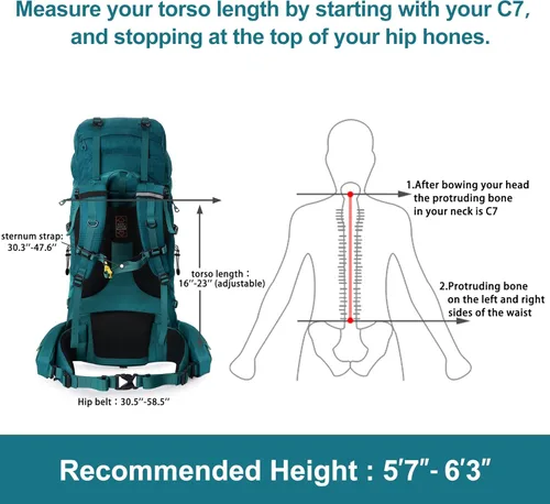 Miniatura 5 de N NEVO RHINO - Mochila de senderismo con marco interno 50, 60, 65, 70 y 80 L, mochila impermeable para escalar, camping, con cubierta de lluvia 20