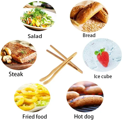 Miniatura 4 de Paquete de 6 pinzas de bambú para tostadora, pinzas de cocina de madera reutilizables de 7 pulgadas, utensilio de cocina ideal para queso, tocino