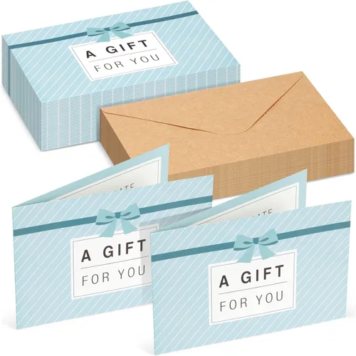 Juvale Tarjetas de regalo en blanco, paquete de 36 unidades de 4 x 6 pulgadas, color azul, 250 GSM y sobres, certificados de regalo personalizables