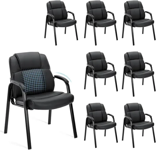 Miniatura 10 de Sweetcrispy Juego de 2 sillas de invitados para sala de espera de oficina, de piel sintética, grandes y altas, sin ruedas, silla de oficina