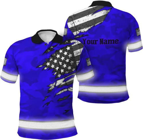 Miniatura 13 de Polo reflectante con bandera de camuflaje de alta visibilidad para hombres y mujeres, polo de seguridad para trabajo, patriótico Polo 03