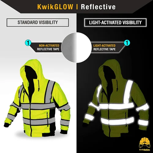 Miniatura 4 de KwikSafety - Charlotte, NC - Sudadera de forro polar de seguridad para hombres Chaqueta reflectante de alta visibilidad y PPE, ligera