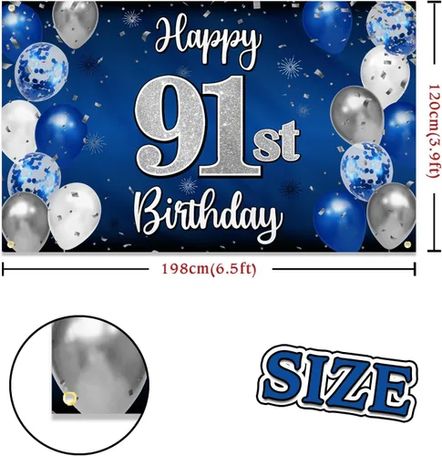 Miniatura 300 de Decoración de feliz cumpleaños 35, globo azul y plateado de 35 años, cartel grande de telón de fondo de cumpleaños, suministros para fiesta de 35th