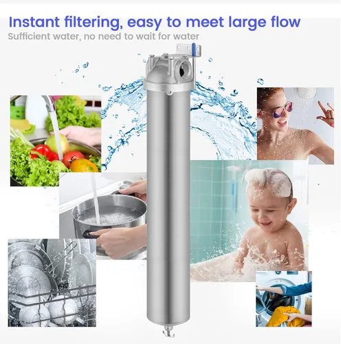 Miniatura 5 de NSF/ANSI 42 carcasa de filtro de agua para toda la casa de acero inoxidable, sistema de filtro de agua de sedimentos de 20 x 2.5 pulgadas para agua