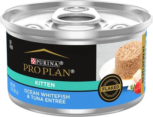 Purina Pro Plan - Comida húmeda para gatitos, festín de pescado blanco del océano en hojuelas y atún - (Paquete de 24) 3 oz. Latas con tapa de