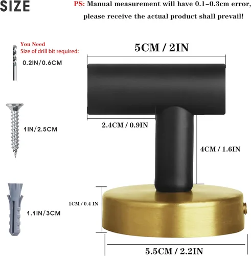 Miniatura 2 de Paquete de 4 ganchos para toallas de bata, gancho de pared negro y dorado, de acero inoxidable, resistente, colgador de puerta, toalla, ropa, Negro